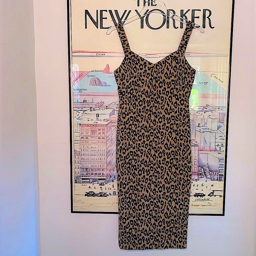 NWOT Banana Republic leopard cotton stretch midi sexy Dolce vibes dress size 2